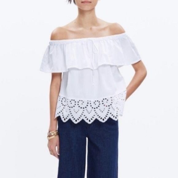 Madewell Eyelet Balcony Off the Shoulder Top Ruffl - Picture 2 of 8
